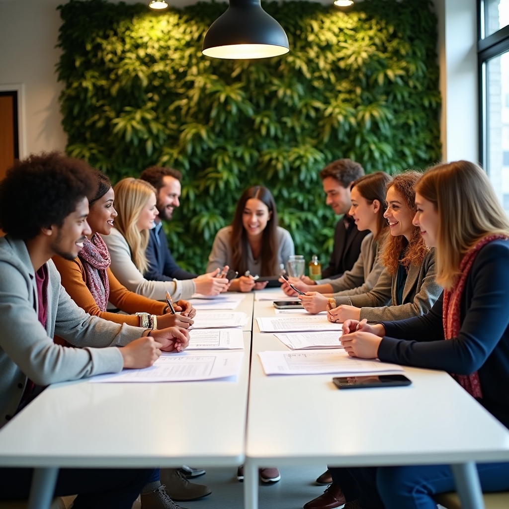 Collaborative workshop session with participants at tables