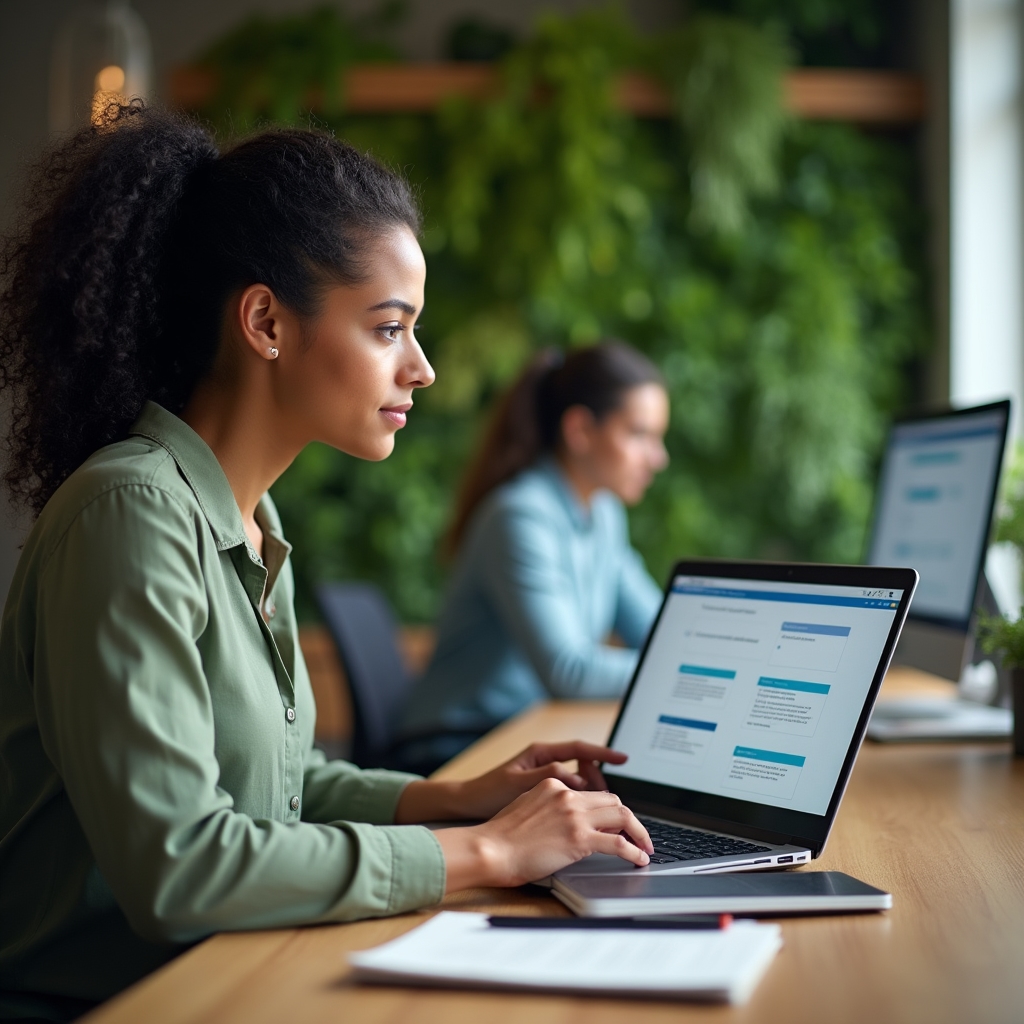 Person viewing digital training content on laptop screen